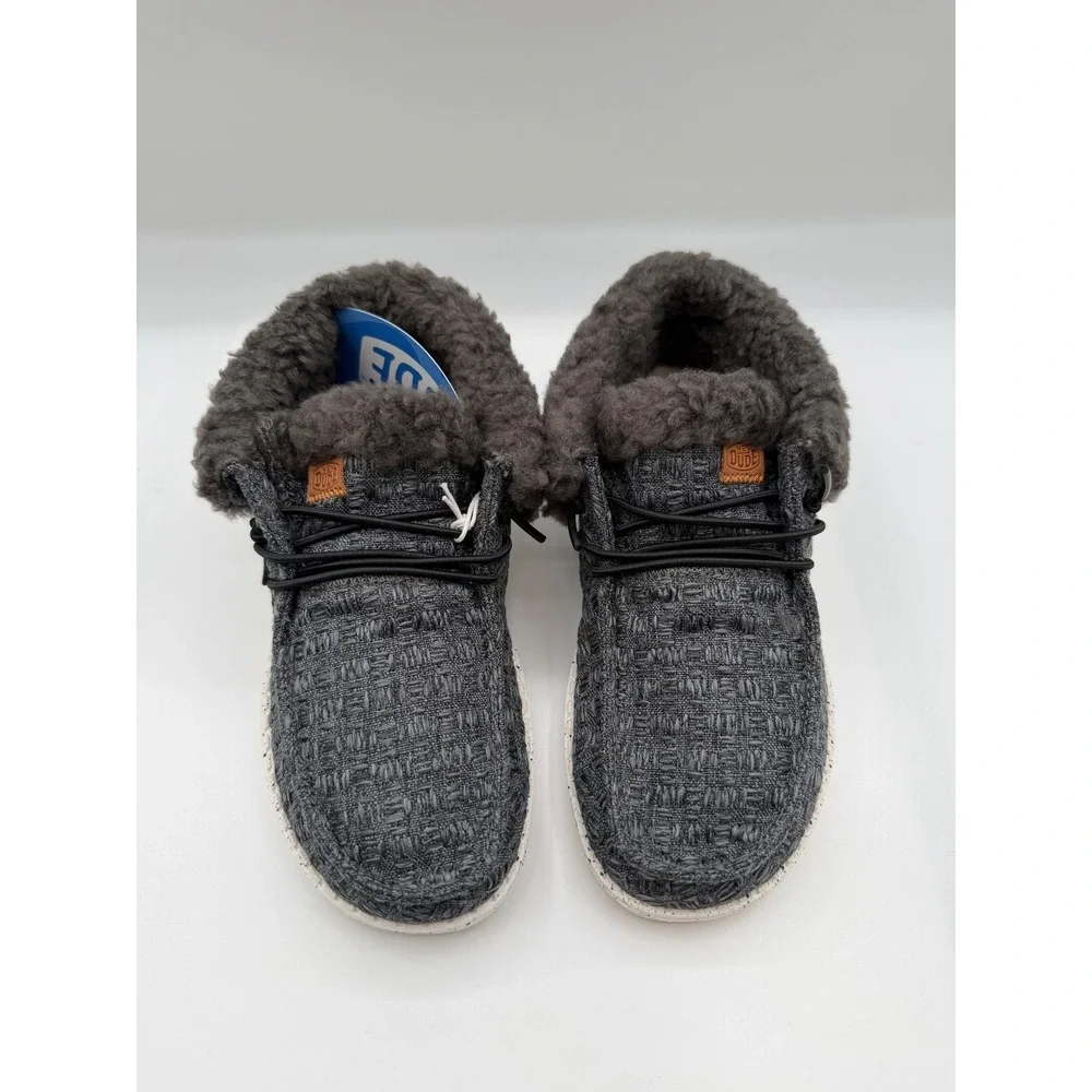 Hey Dude Wendy Fold Youth Stitch Cozy Shoes, US YT1, EU 33,Dark Gray Faux Fur
